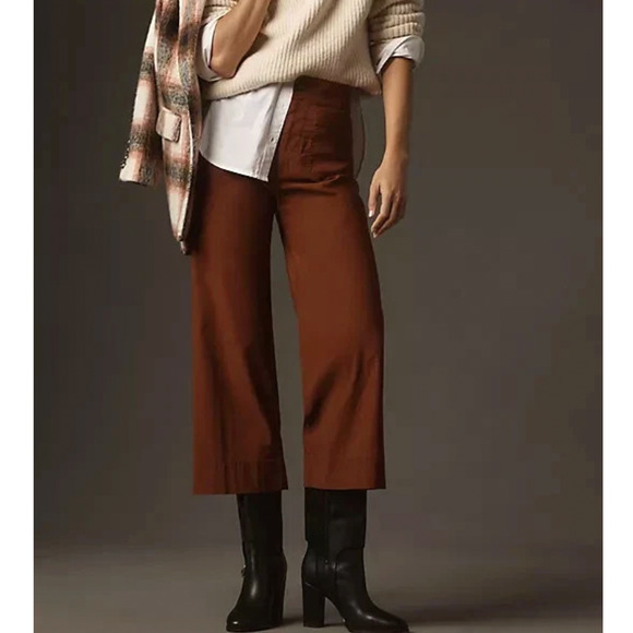 NWOT Anthropologie Maeve The Colette Cropped Wide-Leg Pants Mango Brown Size 33 - Picture 1 of 12